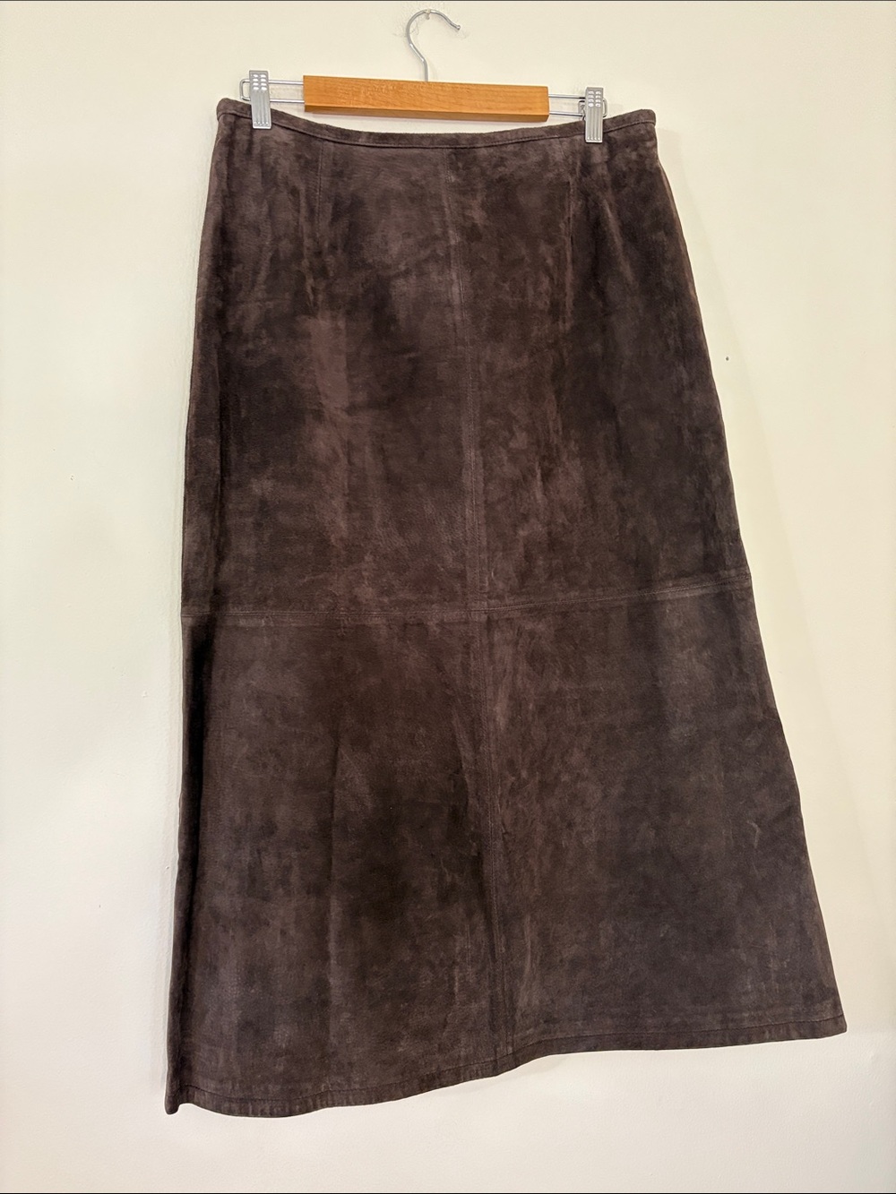 Vintage 90s Maxi Brown Suede Skirt 100% Leather Western Boho 12-14 Large XL